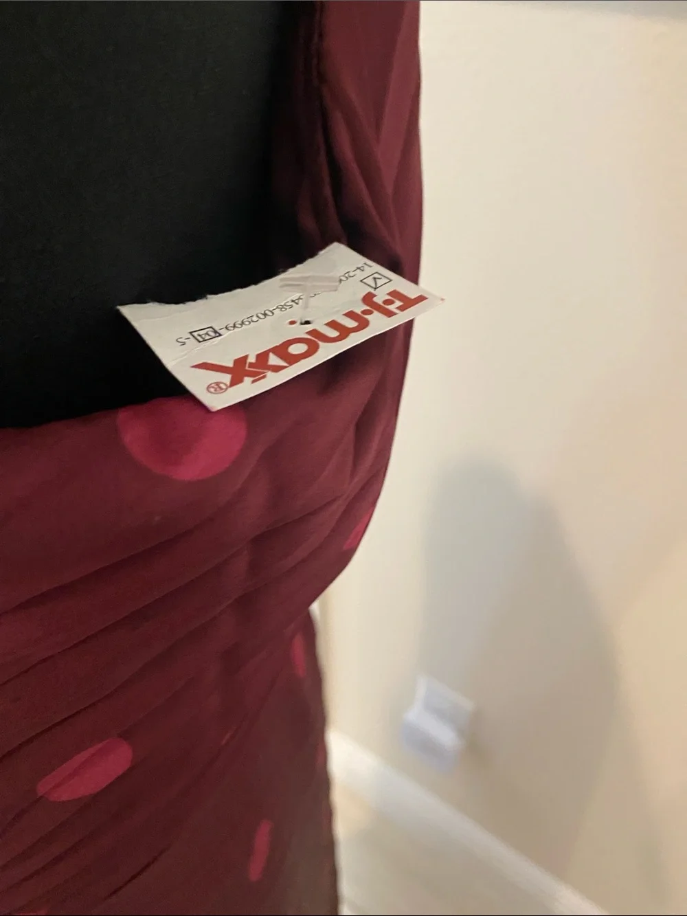 Abercrombie & Fitch Maroon Maxi Dress with Pink Polka Dots